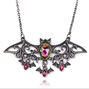 Black Bat Necklace New Womans Spooky Jewelry Victorian Goth Halloween Gothic